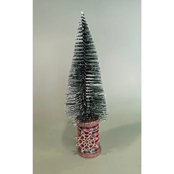 Handcrafted Gold Bottle Brush Tree on Decorated Thread Spool Holiday Décor SPT2 - Picture 2 of 3